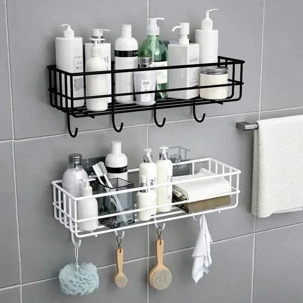 Japanese-style wrought iron bathroom shelf wall-mounted shower gel storage rack toilet free punch toiletry standR260529