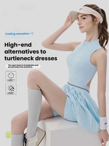 Womens Sports Dress with Built-in Bra Cooling Breathable Anti-Exposure One-Piece Tennis Badminton Bodysuit Athletic Skort M260529
