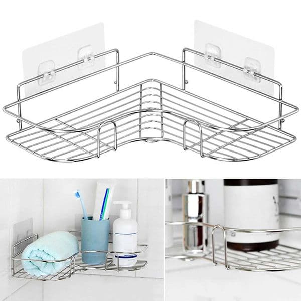 Triangular Restroom Shower Rack Solid Shelf One Layer Metal Rack Shower Rack for Toilets Kitchens Shower CaddyR260529