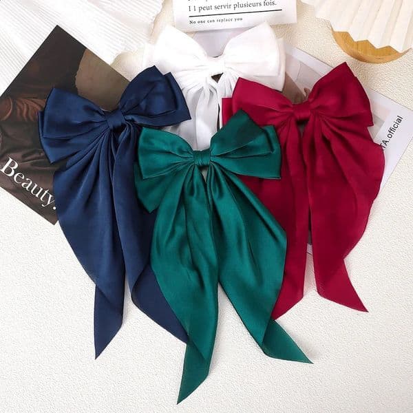 Girls Long Big Bow Float Satin Clips Back Head Hair Clip Internet Red with The Same Temperament Elegant Accessories gifts 260526