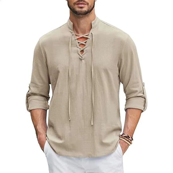 Mens Renaissance Shirt Pirate Medieval Viking top Cotton Linen Shirts Men Long Sleeved Halloween Costume 260529