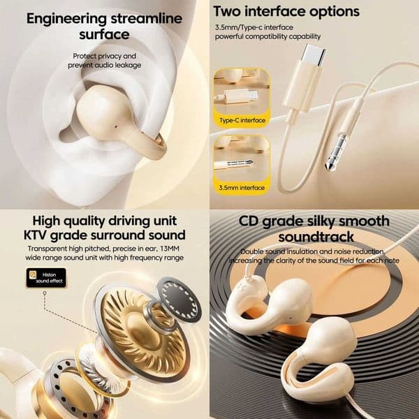 Ear-clip Style Wired Earphones Not In ear wired earphones Type C 35mm Sport Earphones Headset with Mic For iPhone16 15 Samsung X260529