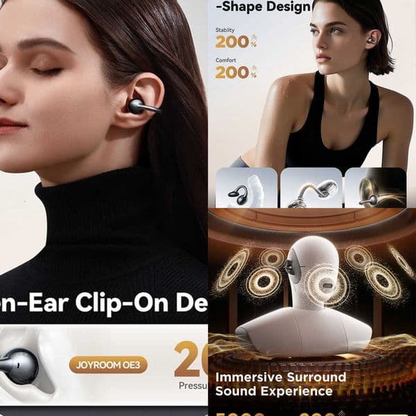 Joyroom Clip-On Earbuds Wireless 54 Open Ear Earbuds Headphones with Auto L-R Recognition Omni Tap Control Immersive Sound X260529