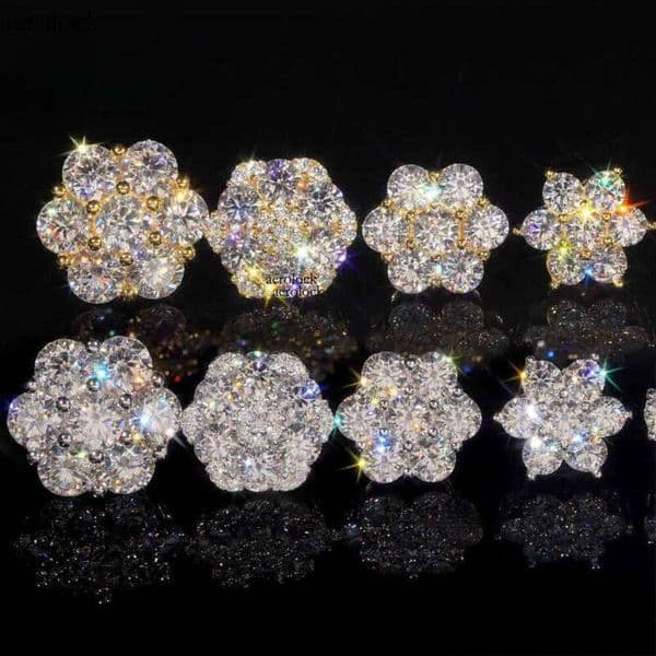 Hot Sale Pass Tester Hip Hop Sier Gold Plated VVS Dia Moissanite Flower Stud Earrings Cluster fb