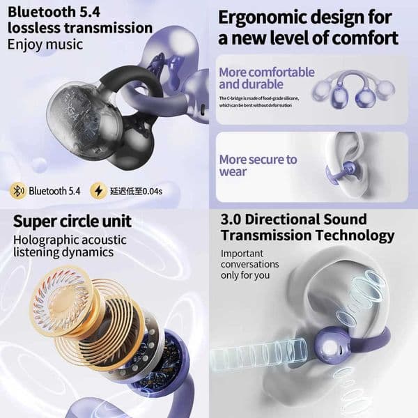 New Sport Earclip Wireless Headphone Bluetooth Earphone Wireless Bluetooth Headphones Gaming Led Display Game and Music Mode X260529 thumbnail 2