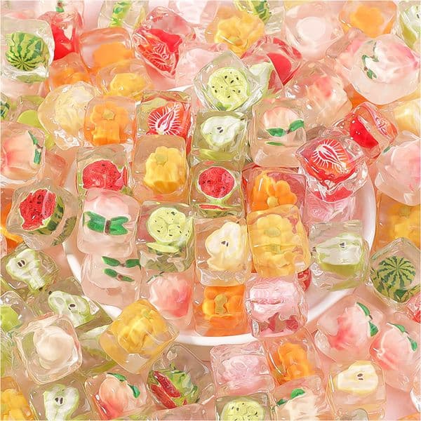 Handcrafted Cartoon Fruit-in-Ice Cube Resin Jewelry for DIY Keychains