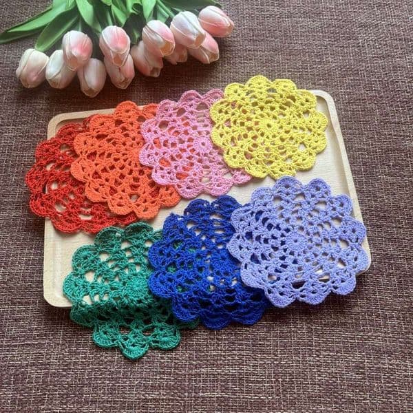 Handmade Crochet Simple A8 Little Peacock 14CM Round 9g Coaster Colorful Christmas Decoration