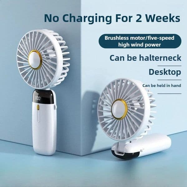 800mAh Mini Portable Fan USB Rechargeable Hand Held Fans Small Pocket 5 Speeds with LanyardBase Desk Foldable 260529