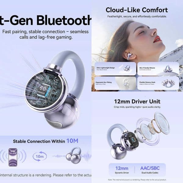 VENTION A11 Pro Ear Clip Wireless Earphones Bluetooth 60 Hi-Res Open Earbuds earrings 4-Mic ENC Sports Earbuds IP4X Waterproof X260529