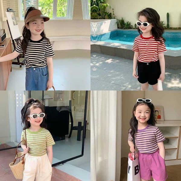 Summer Kids T-shirts Striped Cotton Tees for Children Round Neck Boys Casual Style Short Sleeve Top Boys and Girls ClothesT260529