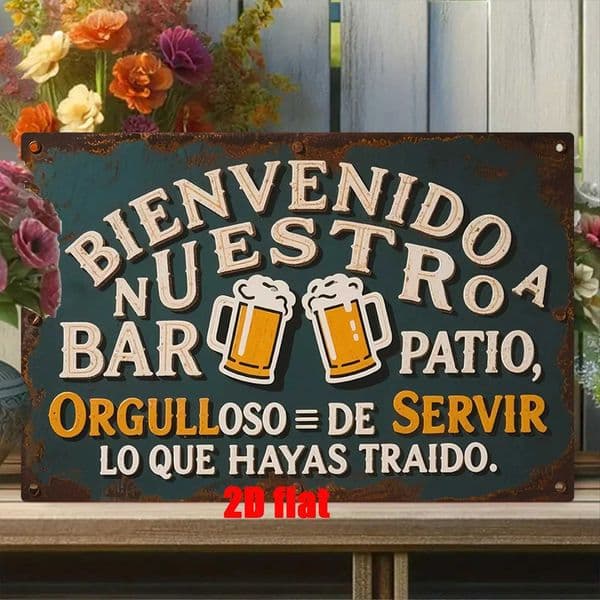 2D Flat 1pc of Metal Wall Art Sign Wall Decorative Plaque Tin Signboard Spanish Backyard Bar Suitable for Courtyard Garden C260529