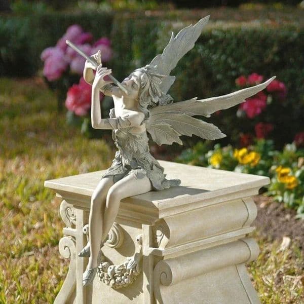 Yard Decor Playing The Flute Fairy Statue Angel landscape Sculpture Decoration Outdoor Garden Lawn Courtyard Resin Crafts Garden Ornament 2