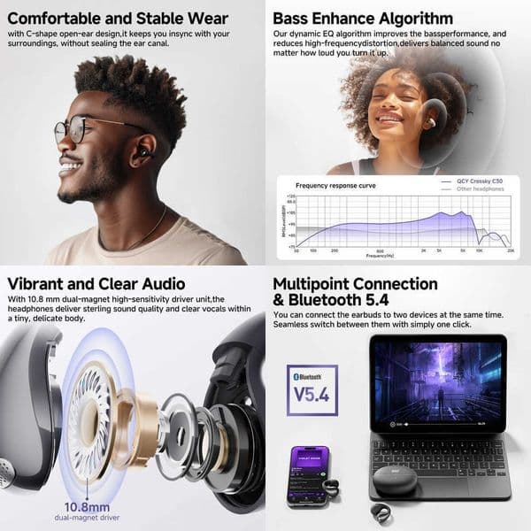 QCY Crossky C30 Wireless Earphones Bluetooth 54 Ear clip TWS Sports Earbuds Open Ear Earclip Dual-Connection Headphone X260529