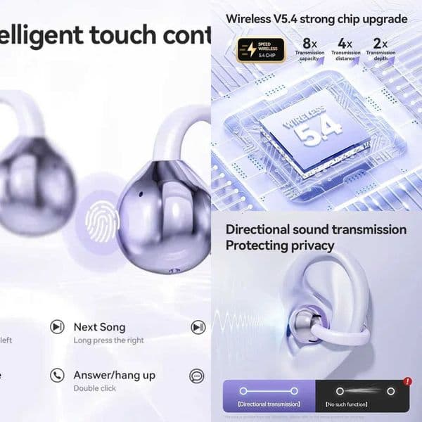 Ear Clip Headphones Wireless Bone Conduction Bluetooth 54 Earbuds Comfortable Waterproof Sport Headsets With Digital Display X260529