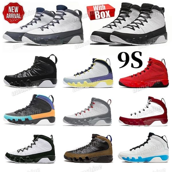 2026 With Box 9s Flint Grey Space Jam Black white High Fire Red Gym Red Olive Concord UNC basketball shoes men women sneakers trainers sports shoes size 40-47