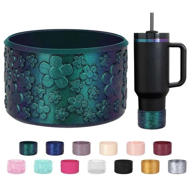 Geedyn Floral Metallc Silicone Boot Protective Chameleon Cup Sleeve Bottom Cover for 40oz Tumbler W260529