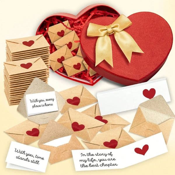 30/90pcs Mini Envelopes with Heart Stickers - Self-Sealing Love Notes Mini Valentine Cards Suitable for Weddings Engagements - 260527