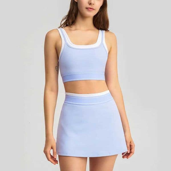 Women Tennis Dress 2 Piece Sets Sports Bra Workout Skirts with Bulit-in Shorts Clothing Fitness Outfit Gym Skorts M260529