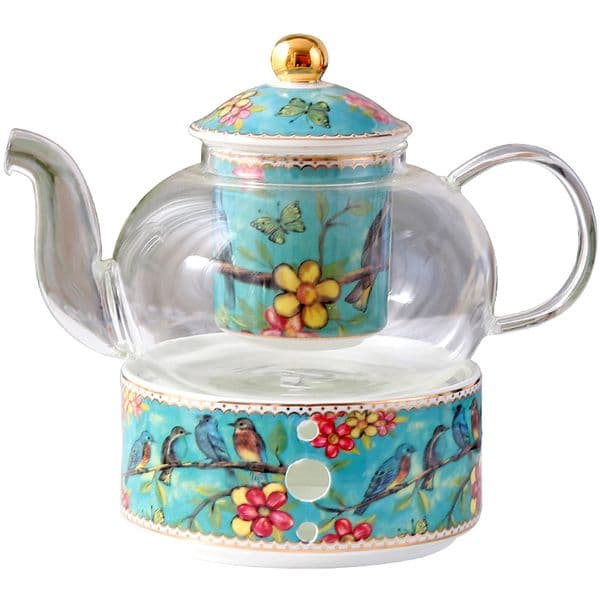 High bone china coffee flower fruit tea cup and saucer set household retro British high value candle heating glass teapot