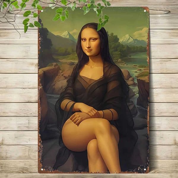 Metal Iron Sign Digital Art Mona Lisa Variant for Decor - Perfect for Home Dcor Clubs and Outdoor Use Durable Office Wall H C2605291