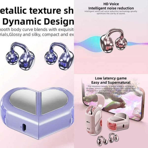 Rotating Heart Bluetooth Earphone Ear Clip Open Style Light Weight Comfortable Wear Headphone Listen Music Phone Call Cute X260529