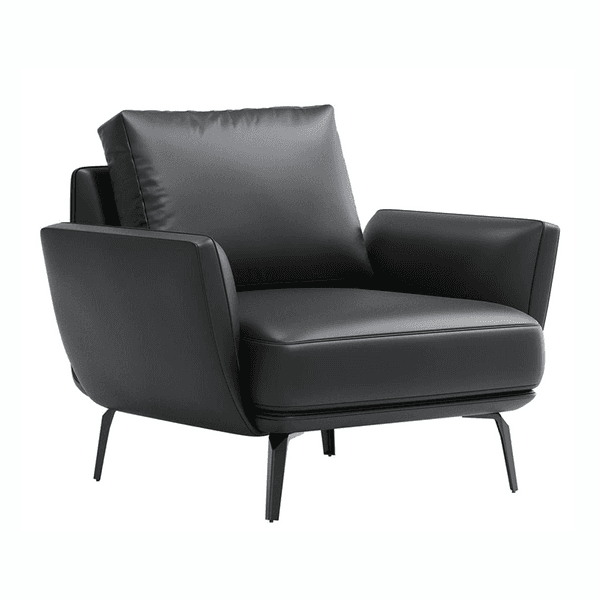 Taupe Genuine Leather Accent Chair, Modern Single Sofa Armchair with Metal Legs