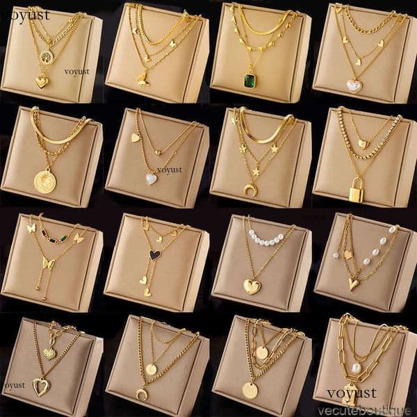Elegant Gold Plated Heart Butterfly Moon Lock Pendant Necklace Charm Stainless Steel Stacking Necklaces Woman Wedding Jewelry Gift