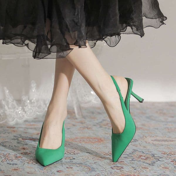 High Heels Women Thin Heel Pointed Early Spring New Material Closed Toe Backless Sandals Style