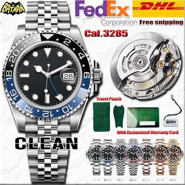 Clean Factory Men Luxury Designer Watches 40MM 3285 Movement 904L Stainless Steel Ceramic Bezel Sapphire Luminous Waterproof Travel Pouch NFC Card Batman