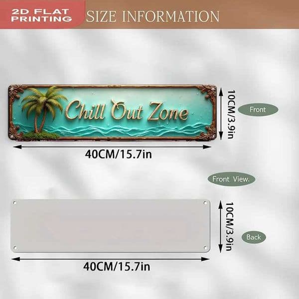 Vintage Chill Out Zone Metal Tin Sign 2D Flat Printing Retro Tropical Palm Tree Ocean Wall Decor Plaque Beachy Summer Art Post C260529