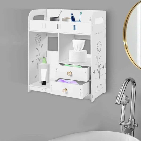 Bathroom Shelf White Wall Cabinet Bathroom Wall Mounted Wall Cabinet with 2 Drawers for Bathroom Storage Bathroom OrganizerR260529
