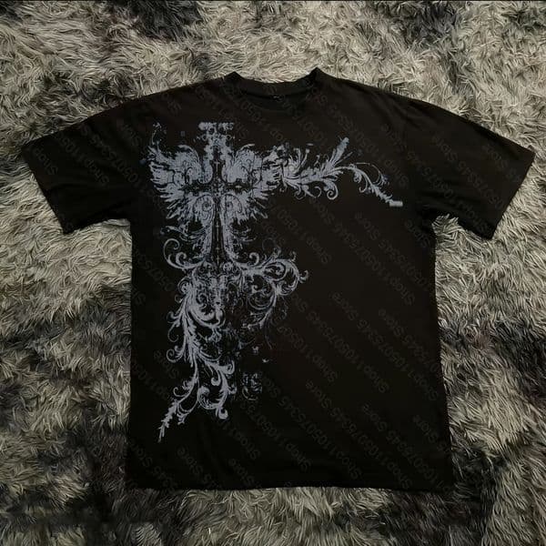 Retro Classic Gothic Style T-shirt Print Oversized Shirt High Street Shirts Gothic Round Neck Cotton Tops Mens Women T Shirt 260529