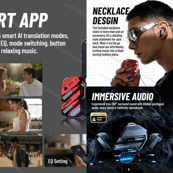 Zombies Cat Real Time Ai Translator Headphone Alloy Mecha Bluetooth 60 Earphone Immersive Stereo TWS Wireless Earbuds with APP X260529
