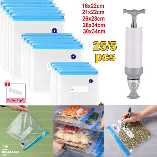 Reusable Vacuum Food Storage Zipper Bags Set Electric Handheld Vacuum Sealer Pump Sous Vide Bag with Hand Pump Bag for Sous VideR260529