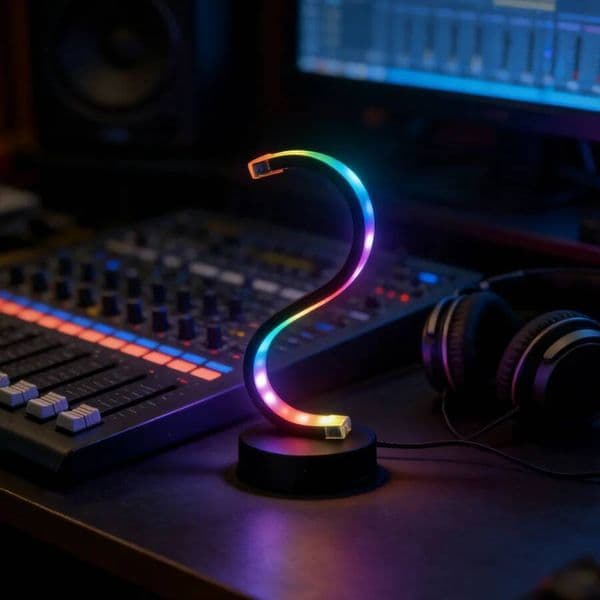 1Pc RGB S-Shaped LED Table Lamp, Color Changing Ambient Night Light For Gaming Room, Bedroom & Desk Decor, USB Powered