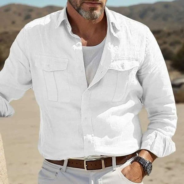 Mens Casual Cotton Linen Shirts for Men Hawaiian Shirts Breathable Solid Color Basic Style Men Clothing M260528