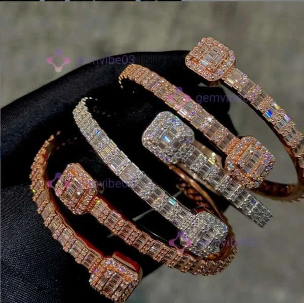Fashion Iced Out Hip Hop Jewelry VVS Baguette Moissanite Diamond Cuban Link Chain 925 Sterling Silver Bangle jewellery
