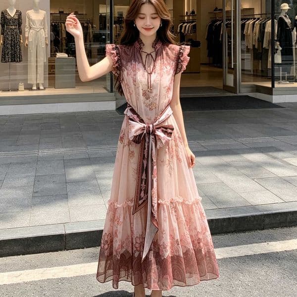 Luxury Women Fashion Strap Strapless Maxi Dress Holiday Sling Dress Printed Embroidered Sleeveless Stand Collar Long Dress 260528