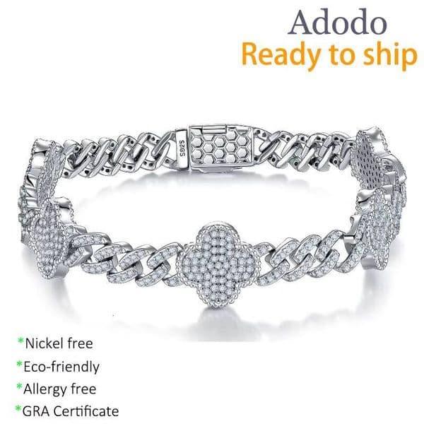 6/8mm Diamond Cut Micro-Pav Iced Out Heavy-Duty 18K Gold Vermeil Lab-Created Moissanite Miami Cuban Clover Bracelet jewelry