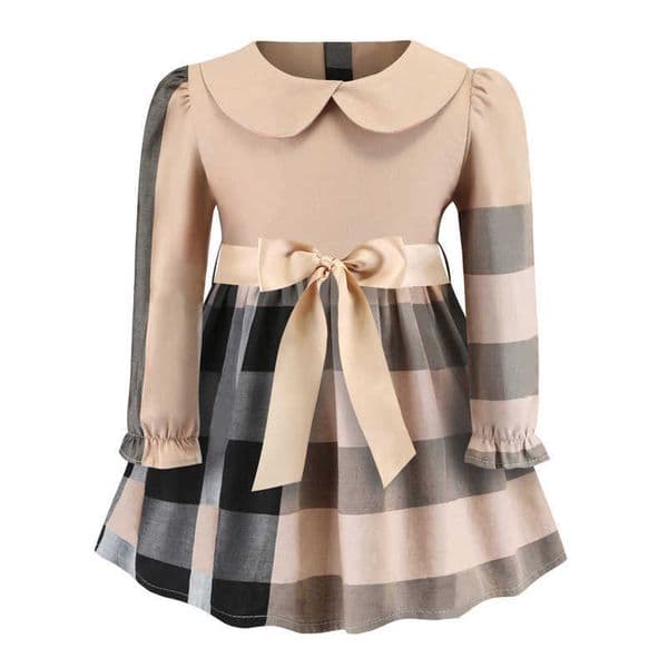 2026 Spring and Autumn Outfit Plaid Contrast Color British Style Pure Cotton Dress for Girls Aged 2-7 Years L260529CKFM