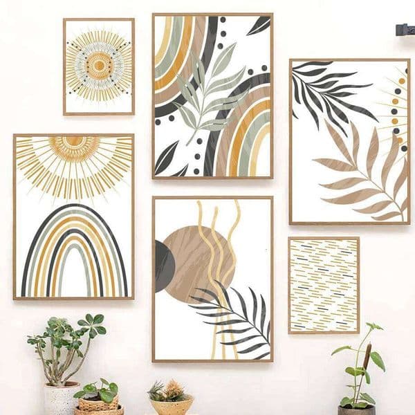 Abstract Boho Sun Rainbow Line Leaf Landscape Wall Art Canvas Painting Posters & Prints Hotel Bar Pictures For Living Room Decor 26L0529
