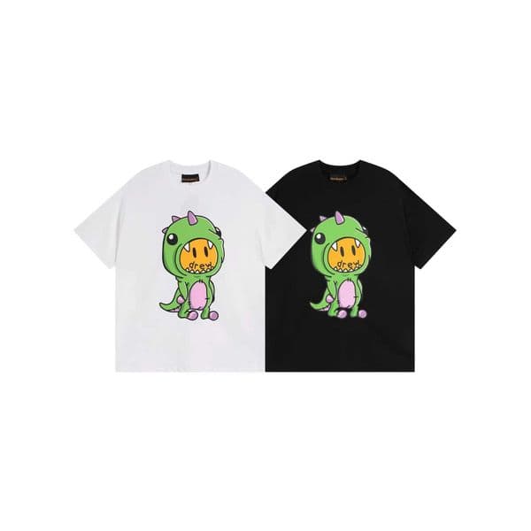 Dinosaur Smiley Little Face Print Pattern Pure Cotton Round Neck Short Sleeve T-Shirt Unisex