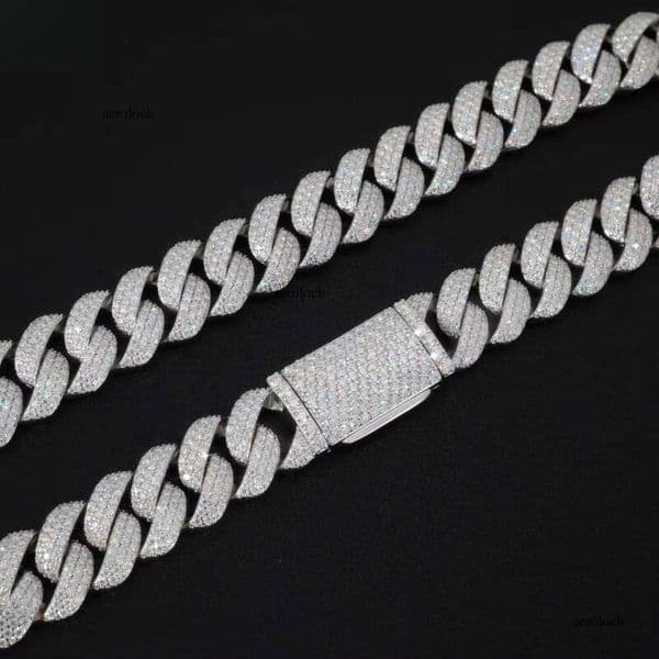 22mm Carbon Silicon Stone Necklace Hiphop Jewelry Sier Miami Cuban Chain