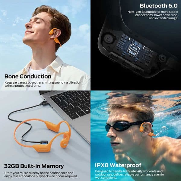 Monster BC300 Bone Conduction Bluetooth 60 Headphone IPX8 Waterproof Wireless Swimming Earphones Built-in 32GB Sport Earhook X260529