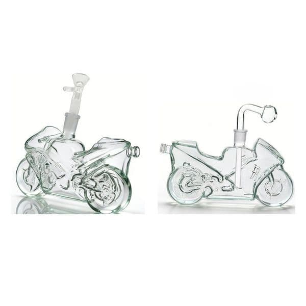 Wholesale Creative Travel motorcycle shape water Tobacco bong Newest Clear 14mm female Glass oil burner pipes for smoking