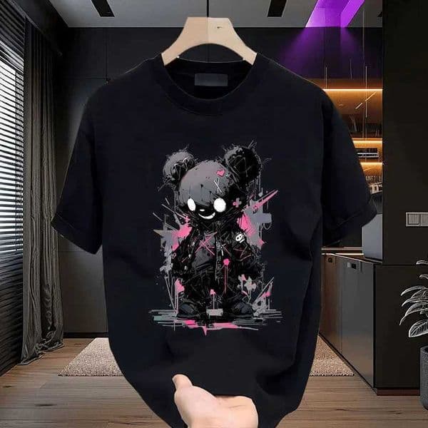 Bear Pattern Fashionable Printed T-shirt for Men Summer Casual Loose Fit Short Slve 100 Pure Cotton Strt Sport Short Slve D260529