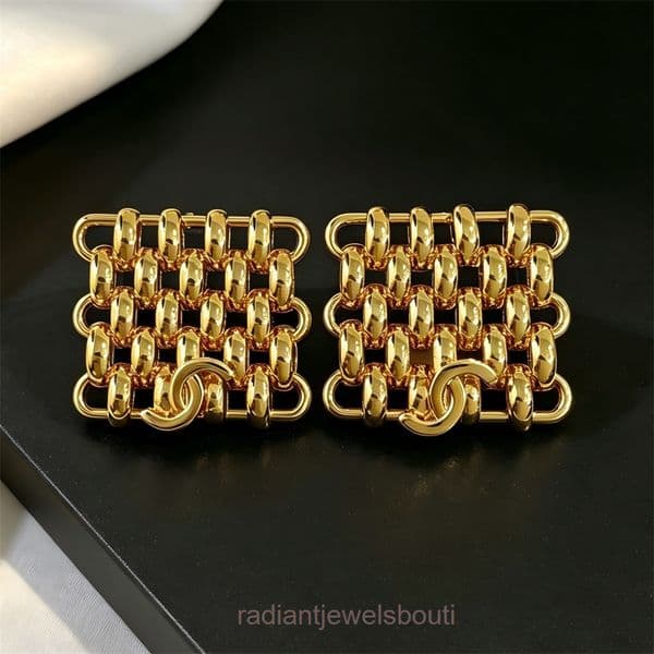 designer earrings cc earrings geometric gold chain earrings unique multi-layer hollow square studs luxury noodle-shaped earrings channels channeled diamond