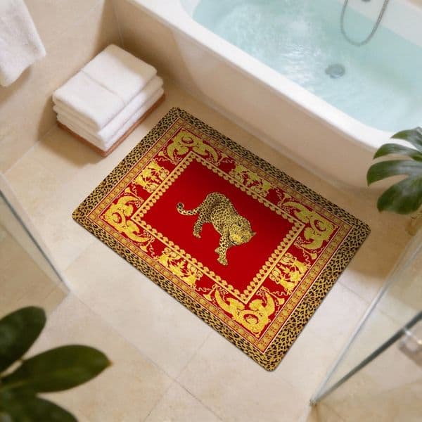 Italian Baroque Light Luxury Baroque Style PVC Bath Mat Non Slip Absorbent Quick Drying Floor Mat For Bathroom Entrance Doorway Room Living