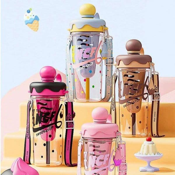 1 Pc Aesthetic Straw Cup - Crossbody Portable Sports Water Bottle, Plastic Tea Infuser Bottle with Filter Mesh for Ice Drinks W260529