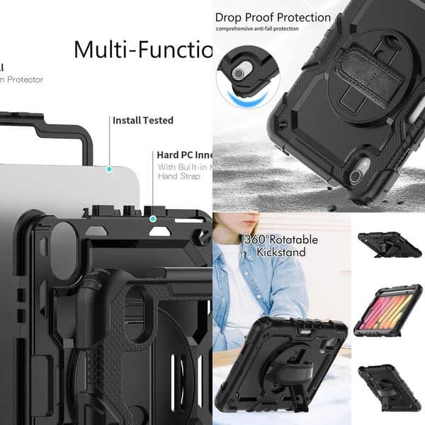 Case for iPad Mini 7 A17 Pro2024/ Mini 6 83 with Screen Protector Pencil Holder 360 Rotating Hand Strap Stand Shockproof X260529
